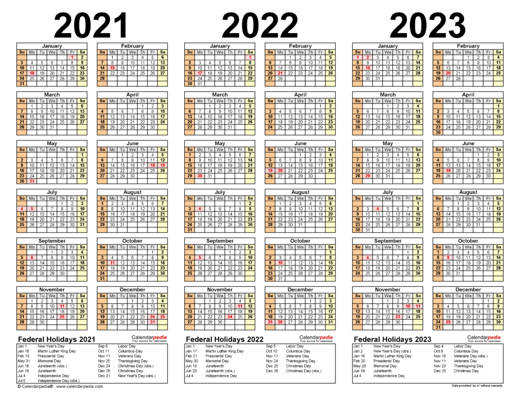 2021 2023 Three Year Calendar Free Printable PDF Templates