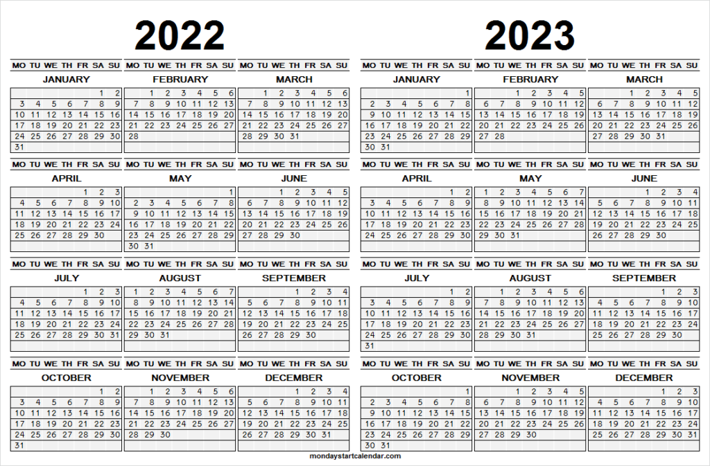 2022 2023 Printable Calendar With Holidays Two Year Calendar