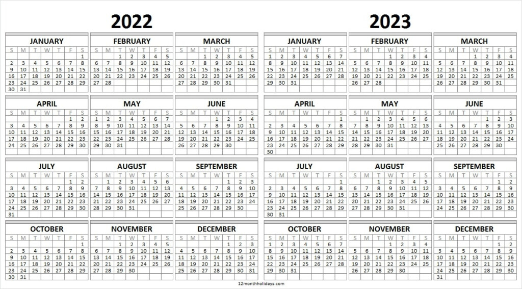 2022 And 2023 Monthly Calendar Printable Two Year Calendar 2022 23