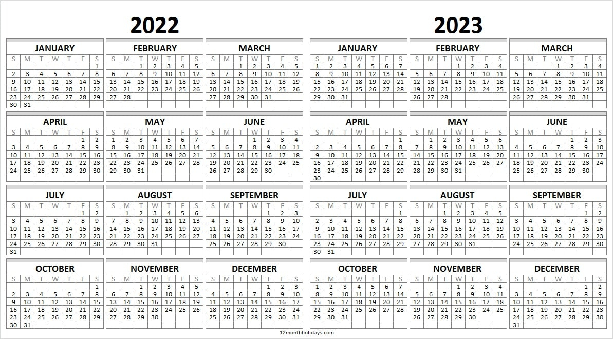 2022 2023 Two Year Calendar Printable Free Green Nycdesign Co Word ...
