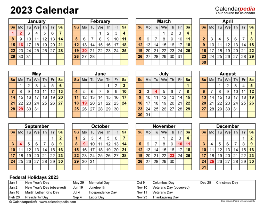 2023 Calendar Free Printable Word Templates Calendarpedia