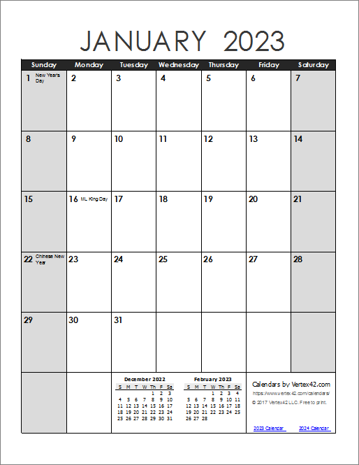 2023 Monthly Calendar Printable Free Pdf - Printable Templates Free