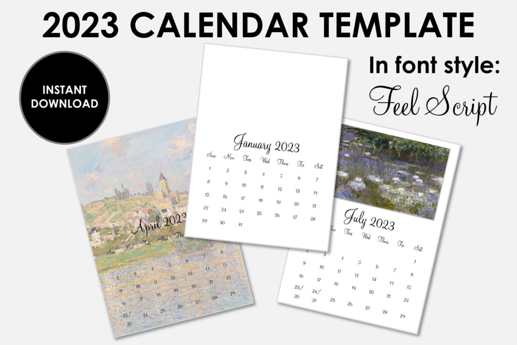 2023 Calendar Templates Font Feel Script With A Sunday Start Etsy