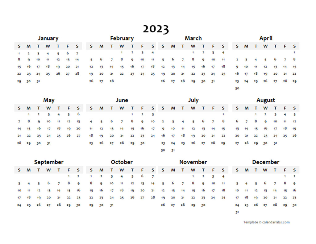 2023 Yearly Blank Calendar Template Free Printable Templates