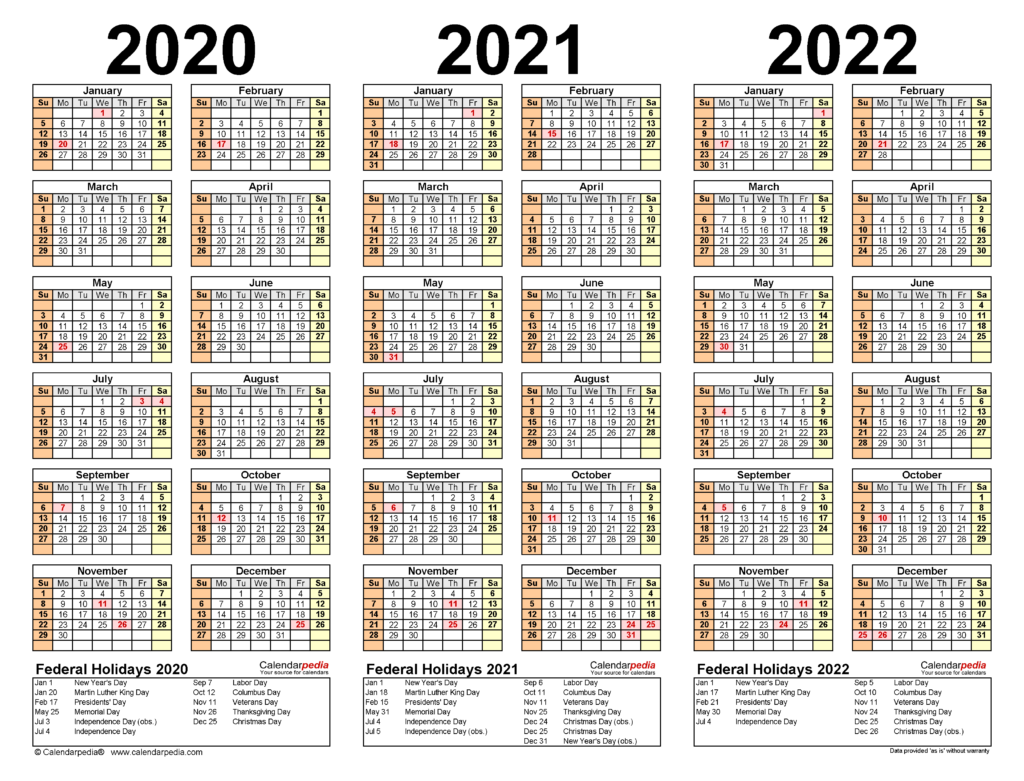 3 Year Calendar 2020 To 2023 Free Letter Templates