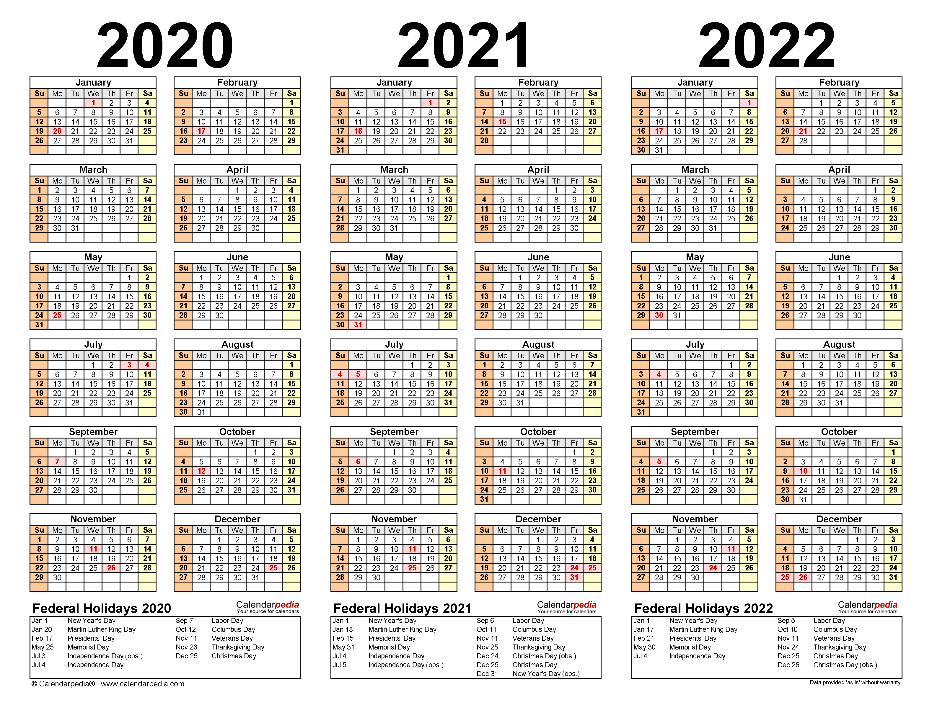 3 Year Calendar 2020 To 2023 Free Letter Templates