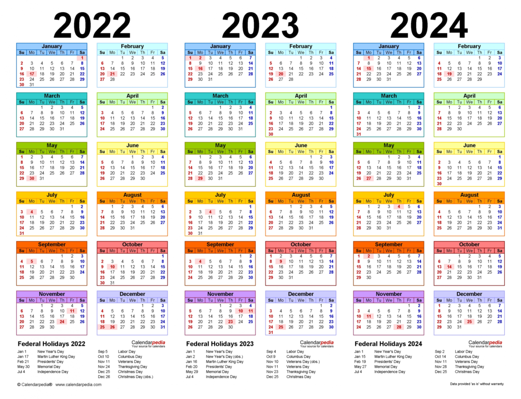 3 Year Calendars 2021 2022 2023 Free Printable Calendar Template 