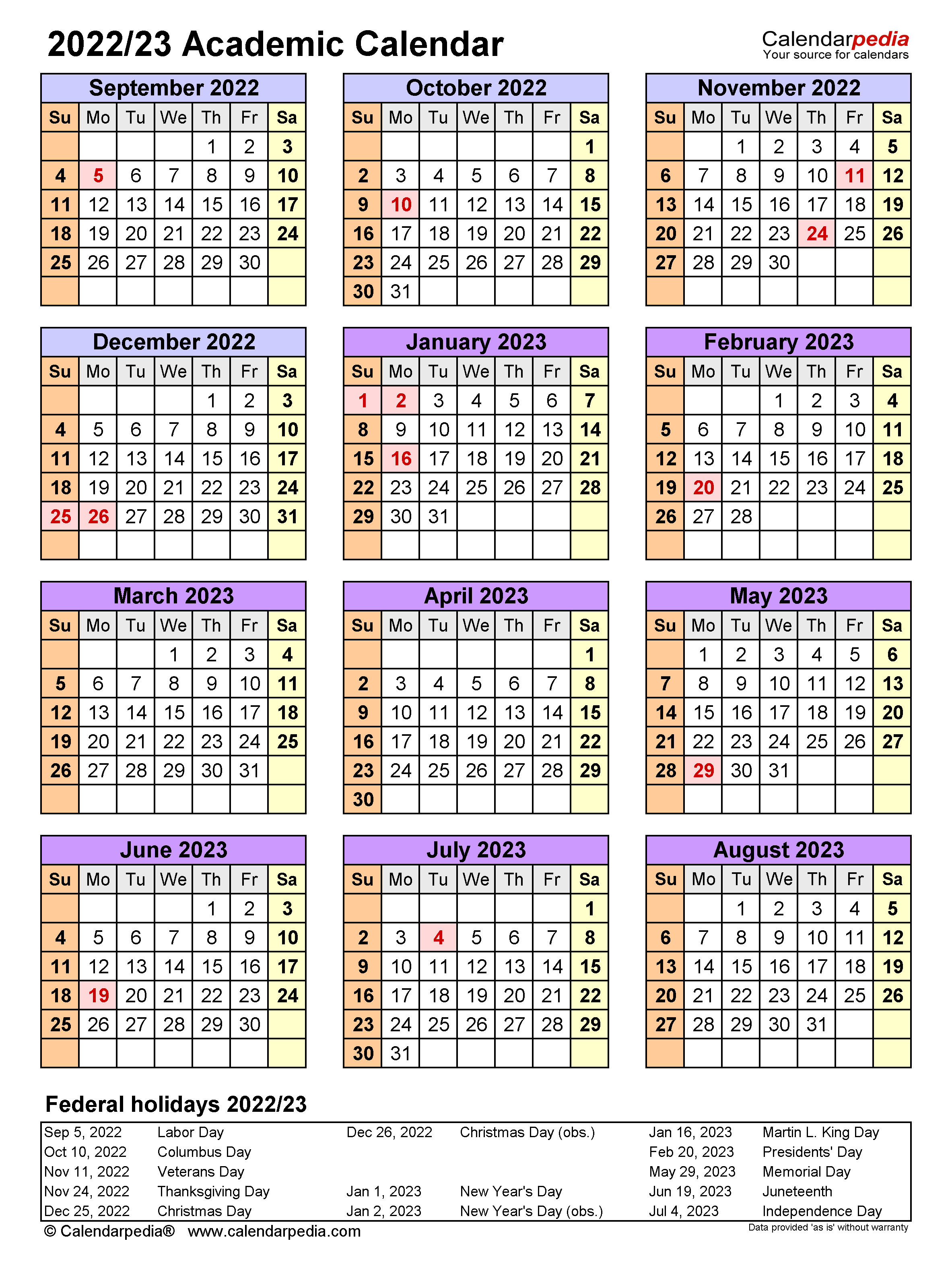 Academic Calendar Template 2022 2023