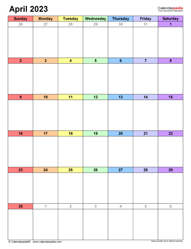 April 2023 Calendar Templates For Word Excel And PDF