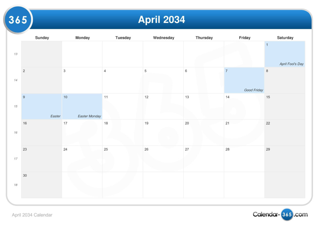 April 2034 Calendar