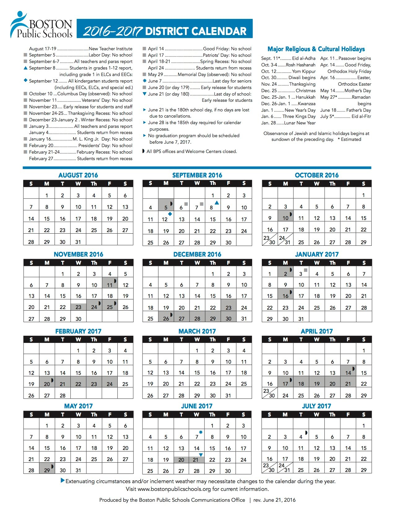 Boston Public Schools 2022 2023 Spanish District Calendar Calendar