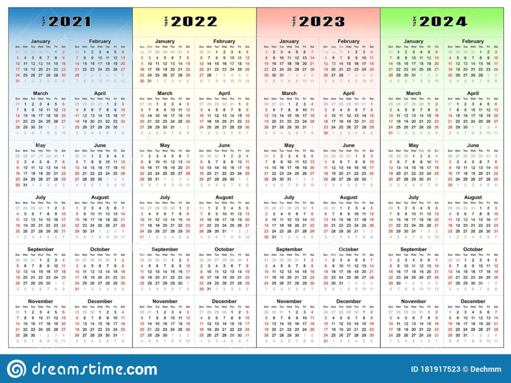 Calendar 2021 2022 2023 2024 Years Set Stock Vector Illustration 