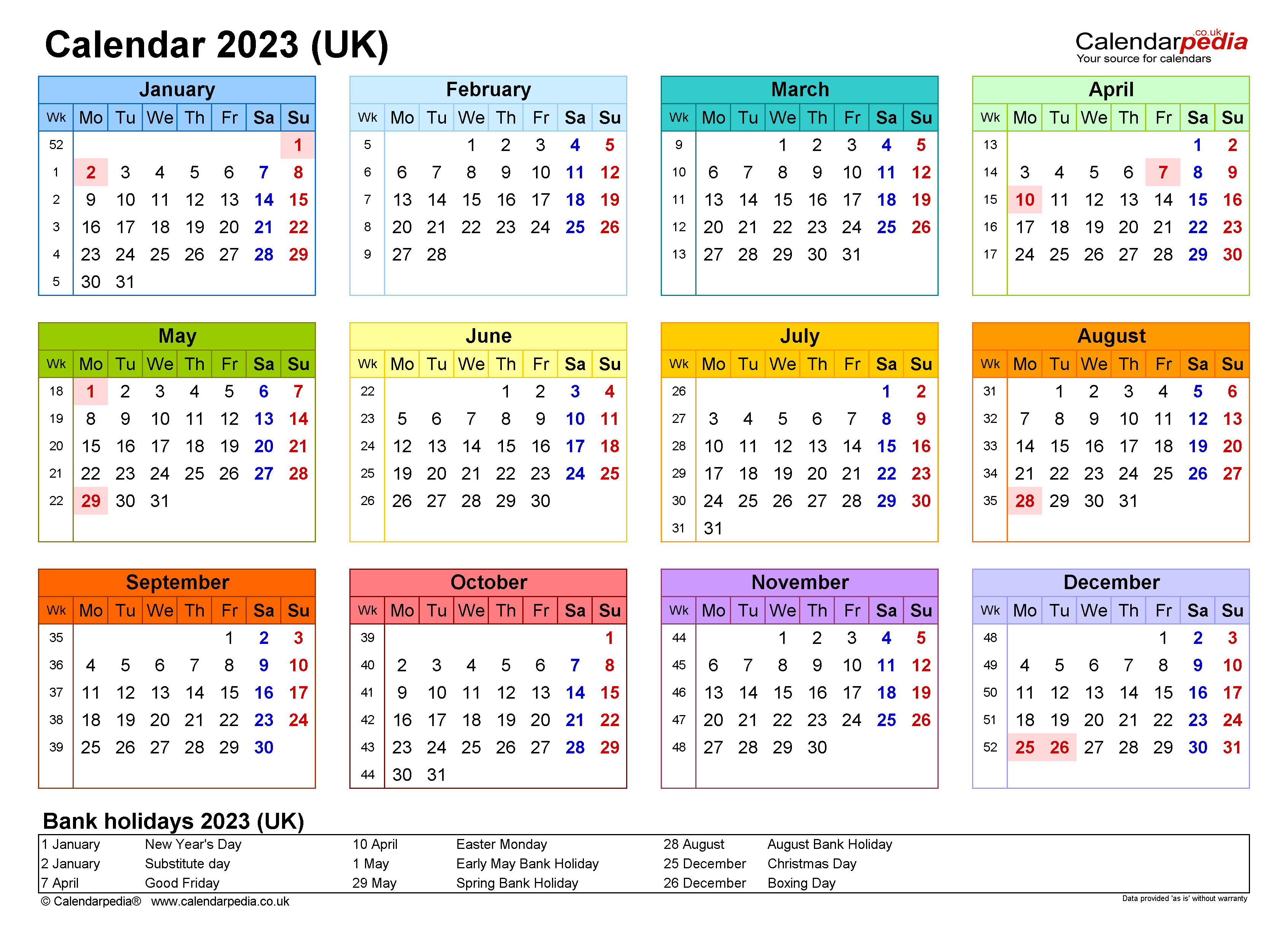 Calendar 2023 UK Free Printable PDF Templates