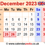 Calendar December 2023 UK With Excel Word And PDF Templates