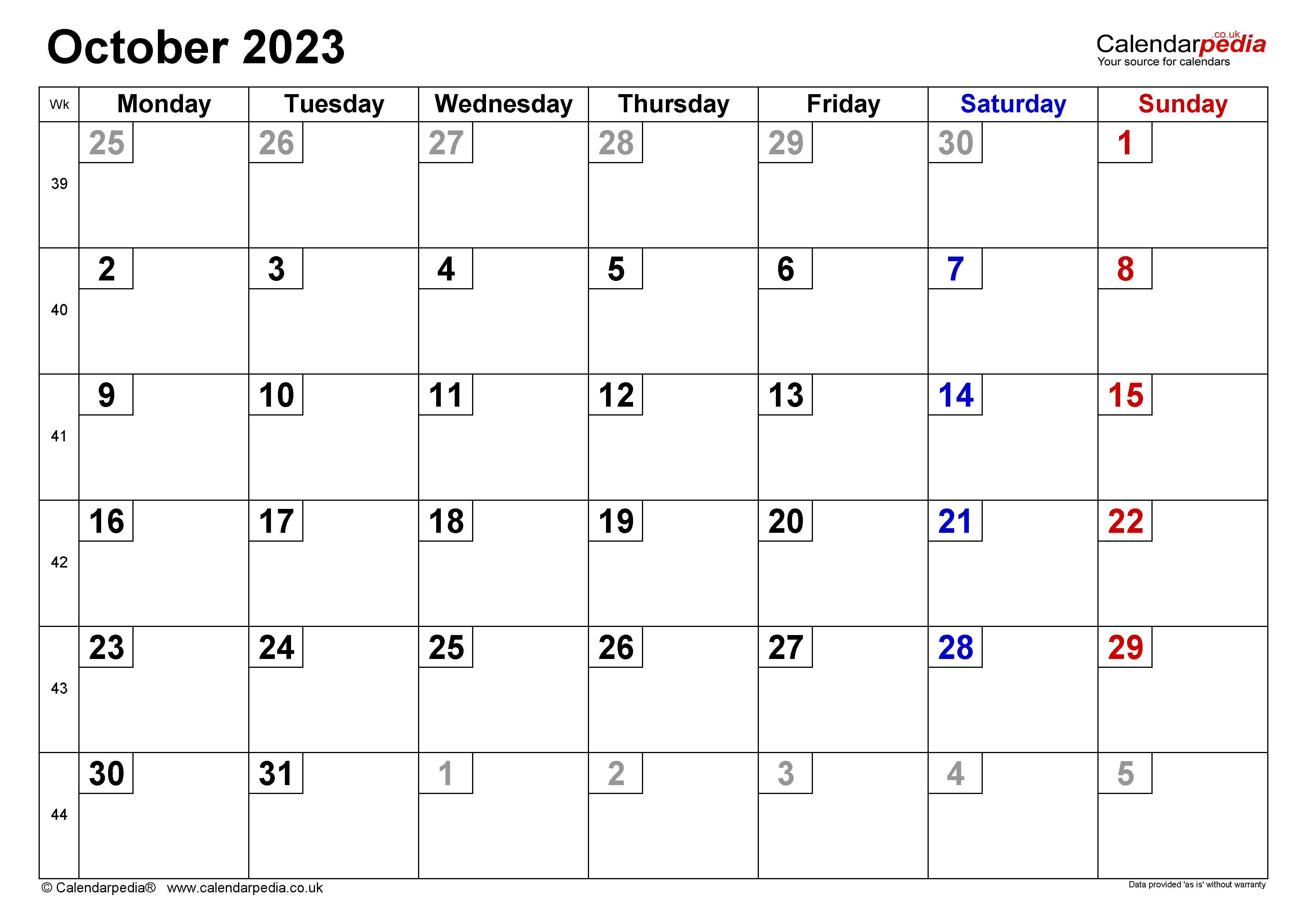 Calendar October 2023 UK With Excel Word And PDF Templates