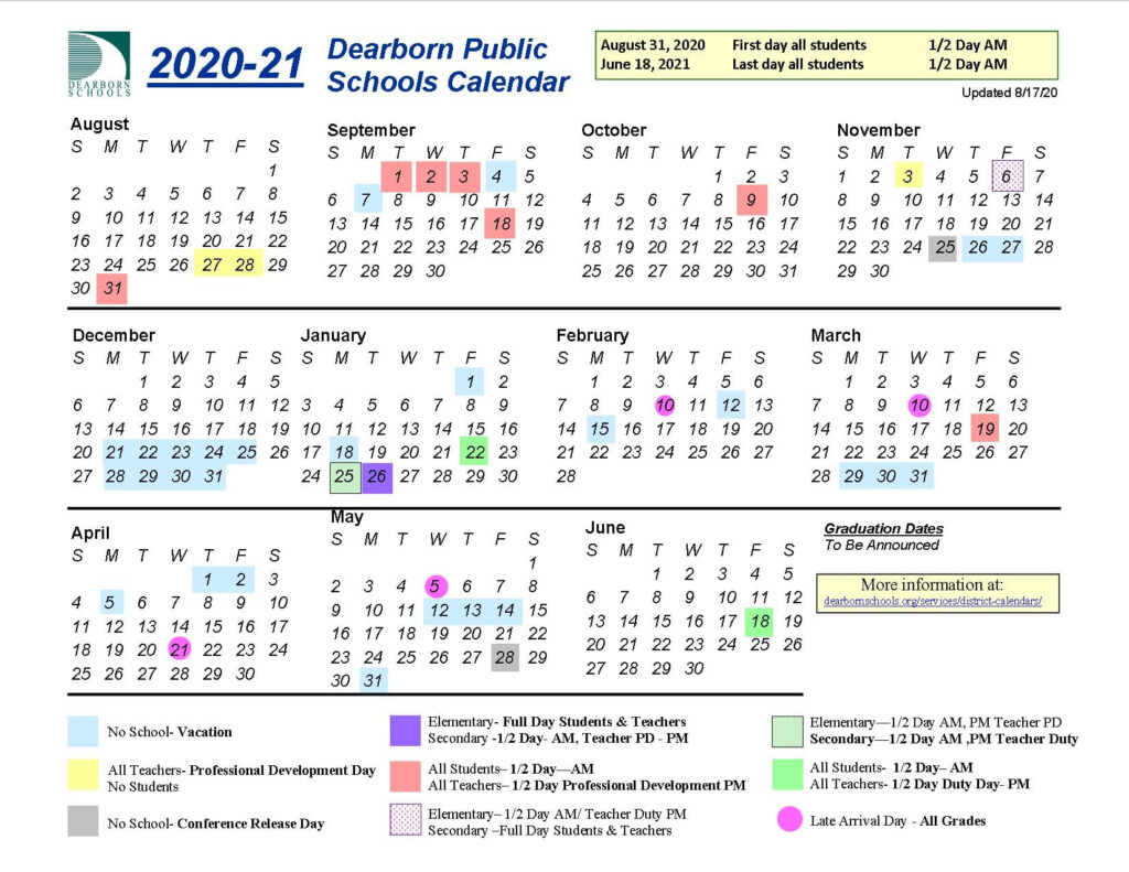 Dearborn Public Schools Calendar 2020 2021 Printable Calendars 2021