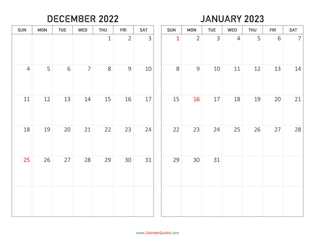 December 2022 And January 2023 Printable Calendar 2023 Printable 