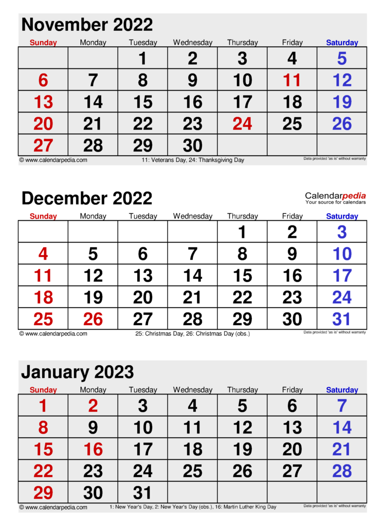 December 2022 Through January 2023 Calendar Calendar With Holidays