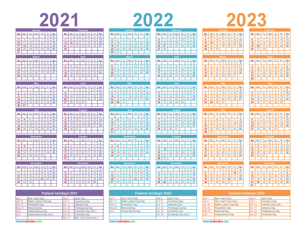 Free Printable 2021 And 2022 And 2023 Calendar Word PDF