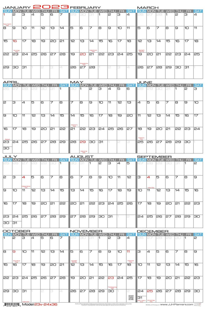 JJH Planners Laminated 24 quot X 36 quot Large 2023 Erasable Wall Calendar 