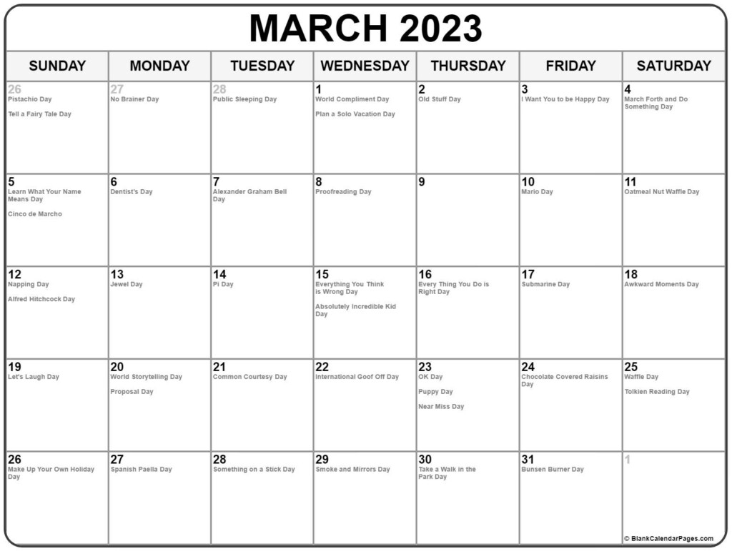 March 2023 Calendar With Holidays