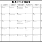 March 2023 Calendar With Holidays