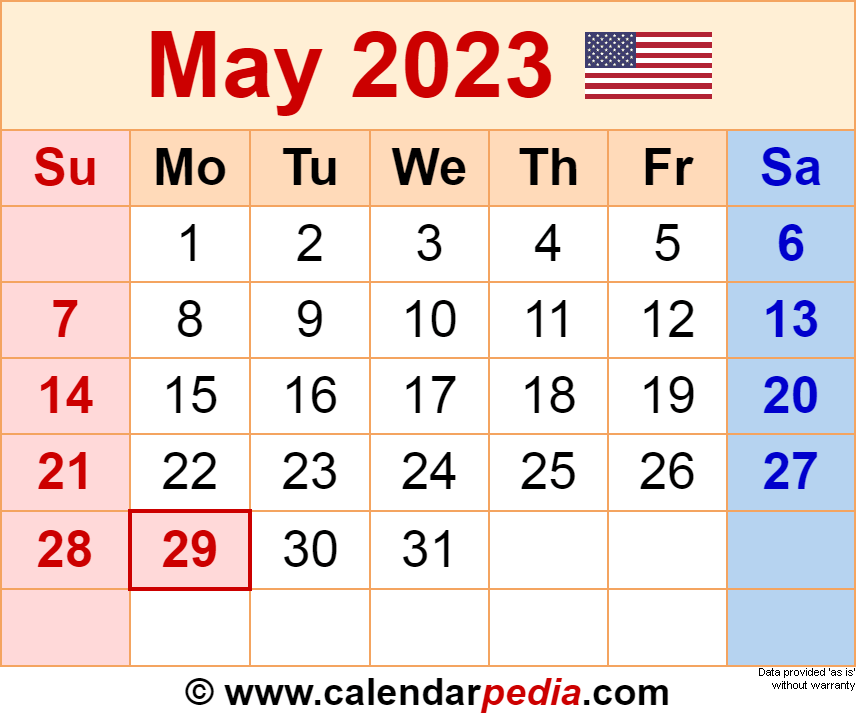 May 2023 Calendar Templates For Word Excel And PDF