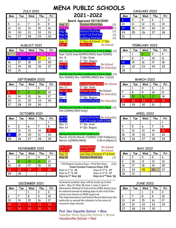 Mena Public Schools Calendar 2021 And 2022 PublicHolidays us