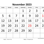 November 2023 Calendar Designed With Large Font horizontal Free
