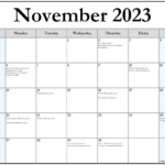 November 2023 With Holidays Calendar