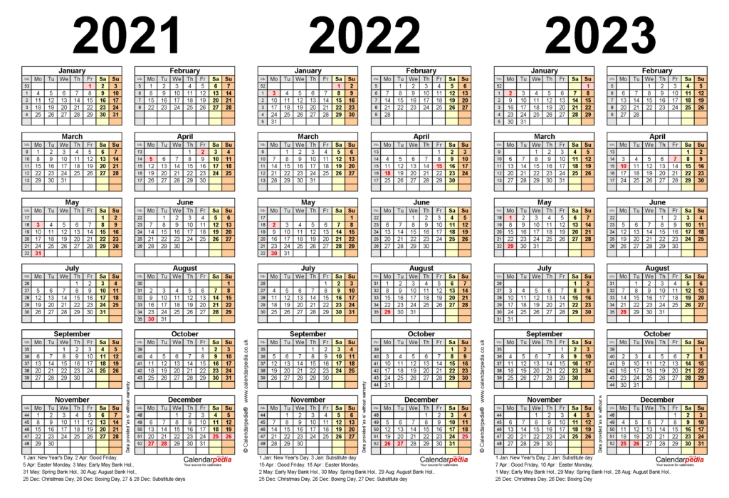 Printable 3 Year Calendar 2021 To 2023 Free 2021 Printable Calendars