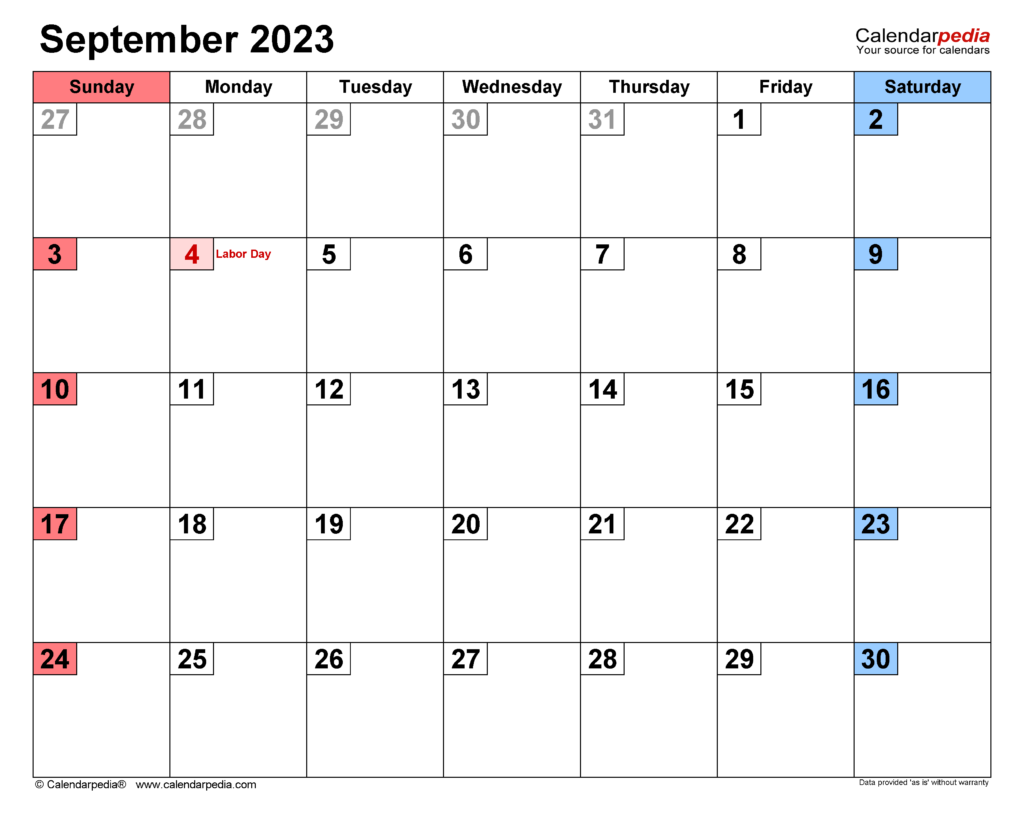 September 2023 Calendar Templates For Word Excel And PDF