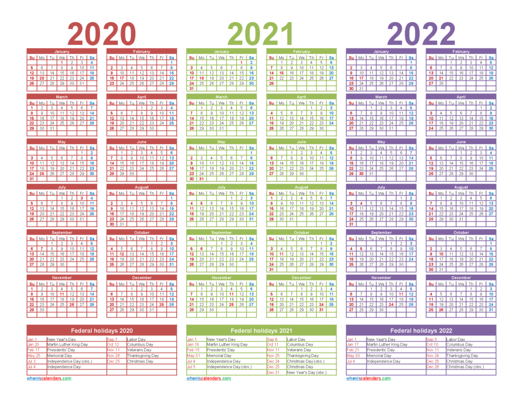 Three Year Printable Calendar 2020 To 2023 Calendar Template 