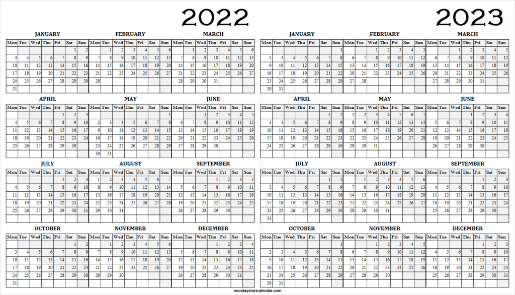 2022 2023 Printable Calendar With Holidays Two Year Calendar