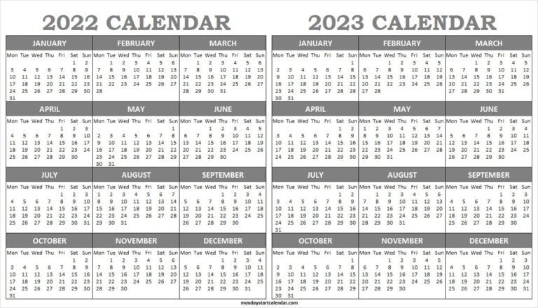 2022 2023 Printable Calendar With Holidays Two Year Calendar