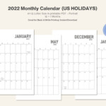 2022 2023 Printable Monthly Perpetual Calendar Year At A Etsy UK