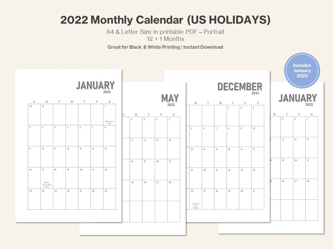 2022 2023 Printable Monthly Perpetual Calendar Year At A Etsy UK