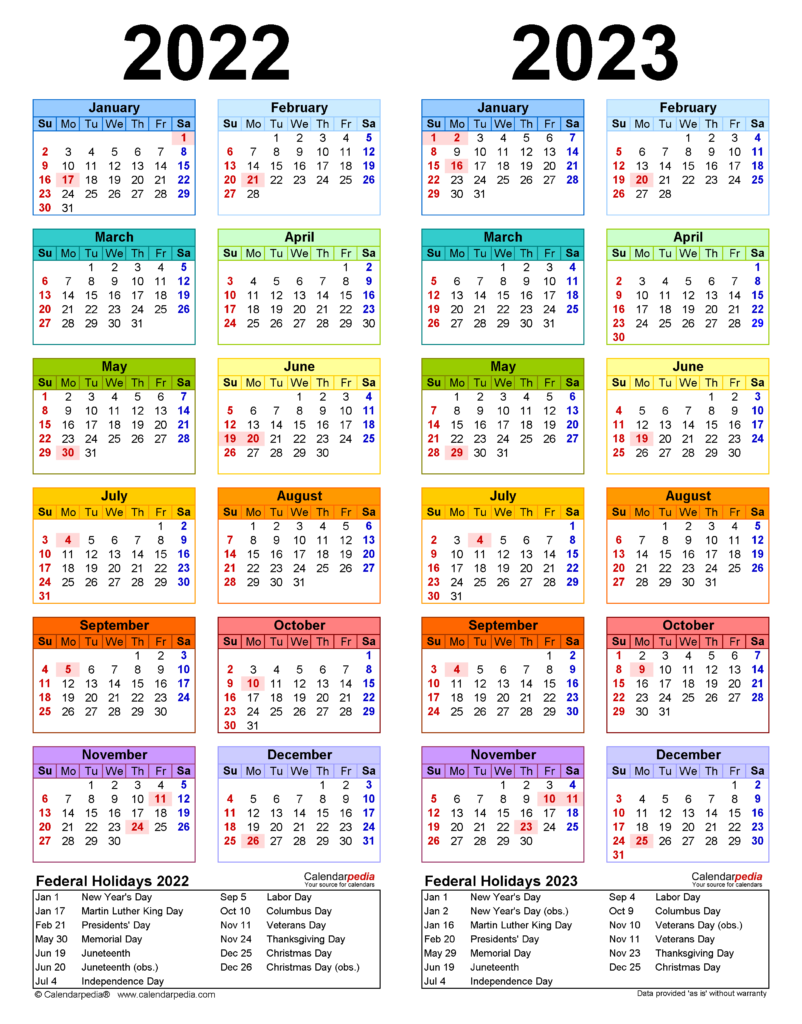 2022 2023 Two Year Calendar Free Printable PDF Templates