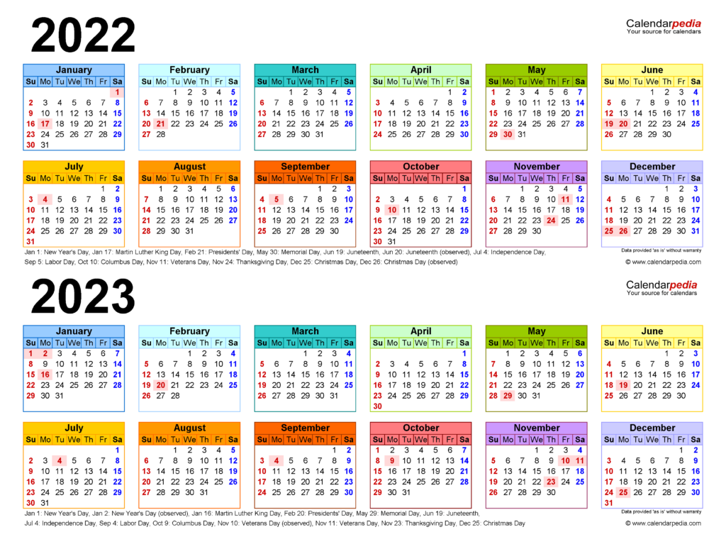 2022 2023 Two Year Calendar Free Printable PDF Templates