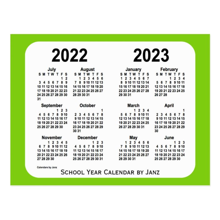2022 2023 Yellow Green School Calendar By Janz Postcard Zazzle co uk