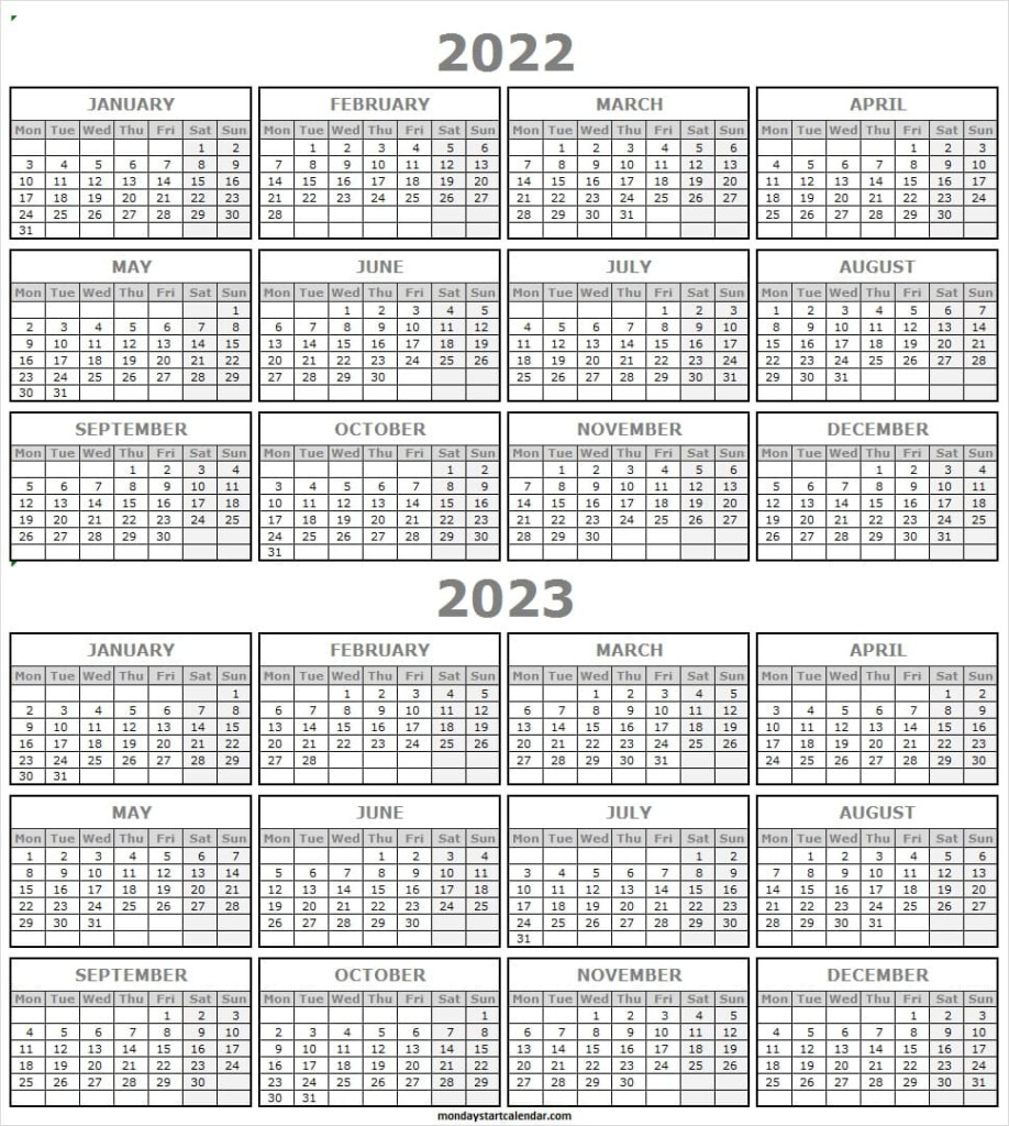 2022 And 2023 Academic Calendar Printable 2 Year Calendar Template