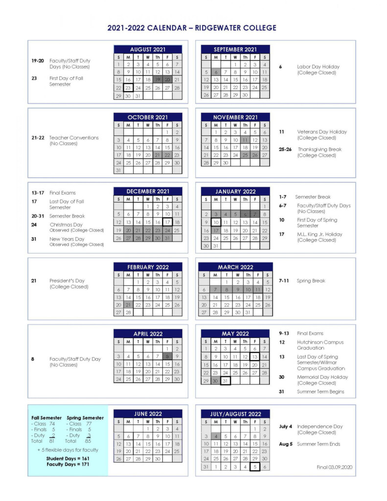 2022 Fall Academic Calendar Calendar With Holidays