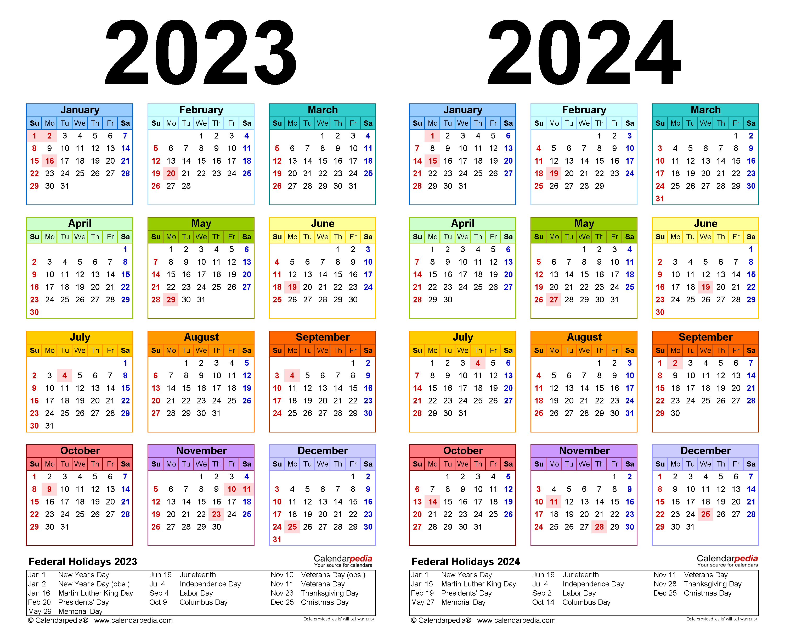 2023 2024 Two Year Calendar Free Printable PDF Templates