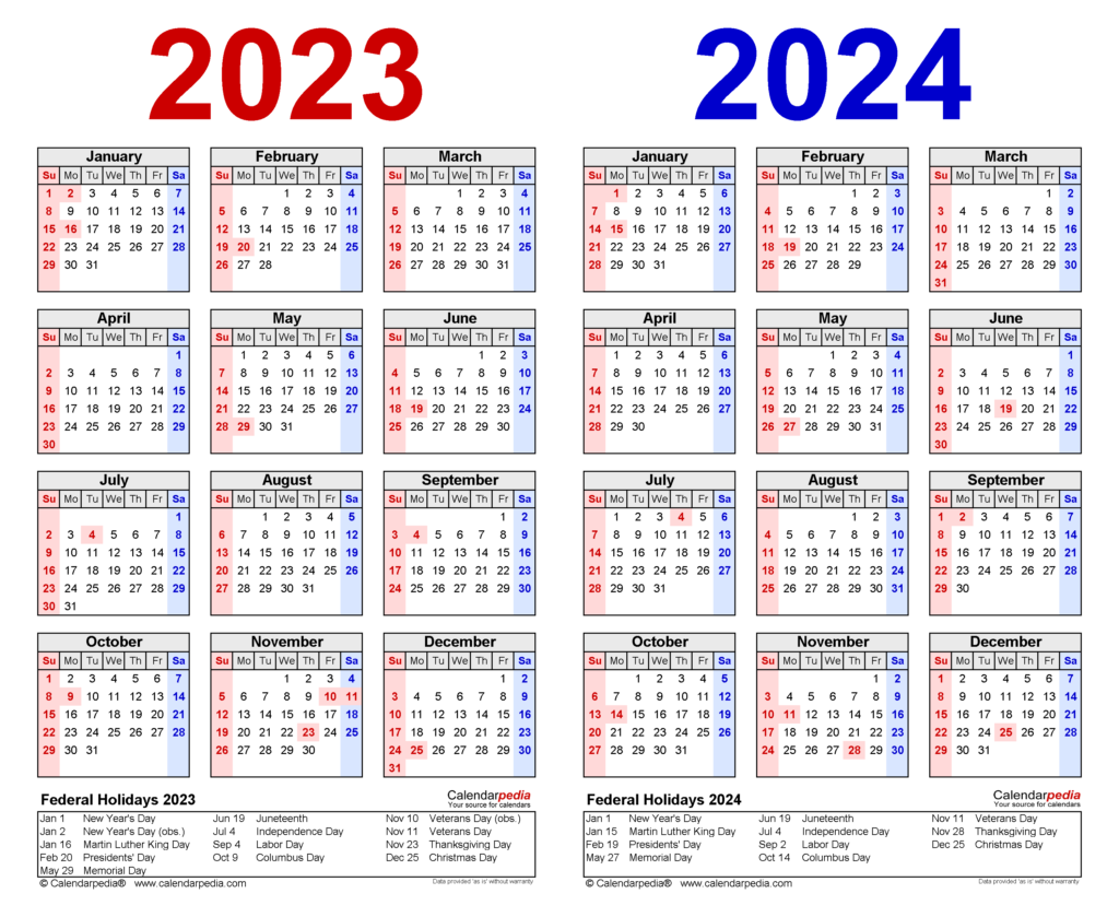 2023 2024 Two Year Calendar Free Printable PDF Templates