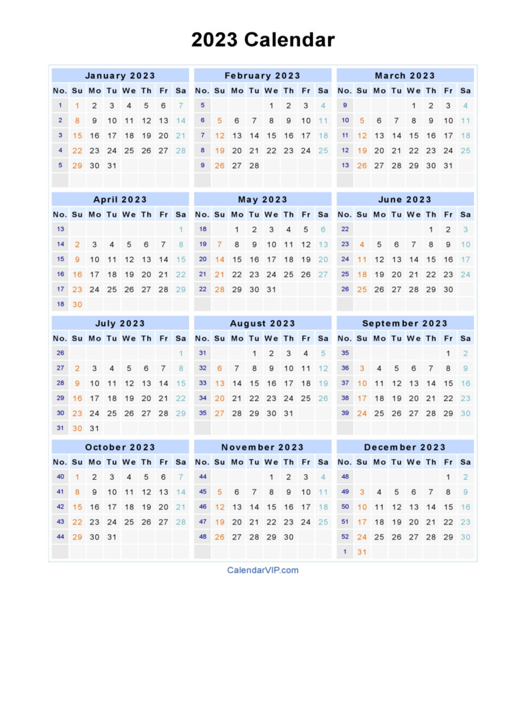 2023 Calendar Blank Printable Calendar Template In PDF Word Excel