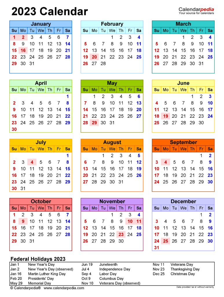 2023 Calendar Free Printable Word Templates Calendarpedia