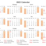 2023 Calendar With Australia Holidays At Bottom Landscape Layout