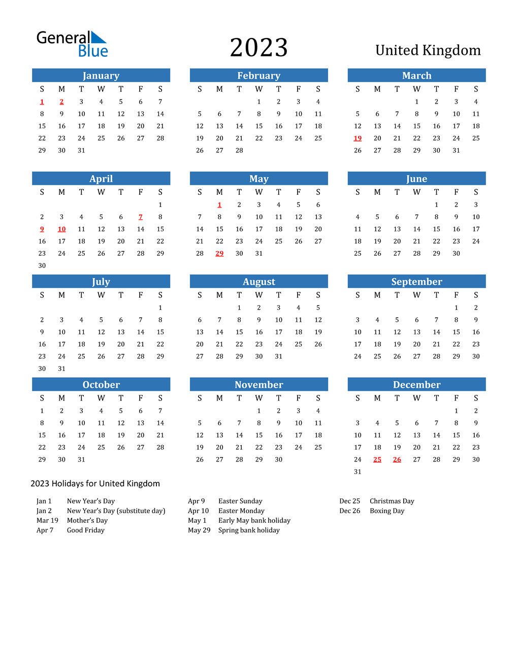 2023 United Kingdom Calendar With Holidays Calendar2023