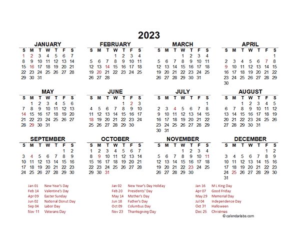 2023 Yearly Calendar Template Excel Free Printable Templates