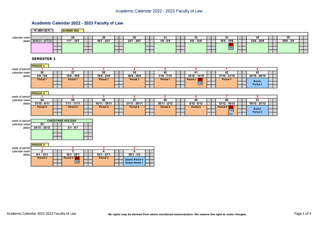 Academic Calendar 2022 2023 Comparative Contract Law Maastricht 